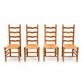 Ladderback Dining Kitchen Chairs Set 4 Woven Rush Seats Wooden Vintage Farmhouse Primitive Country