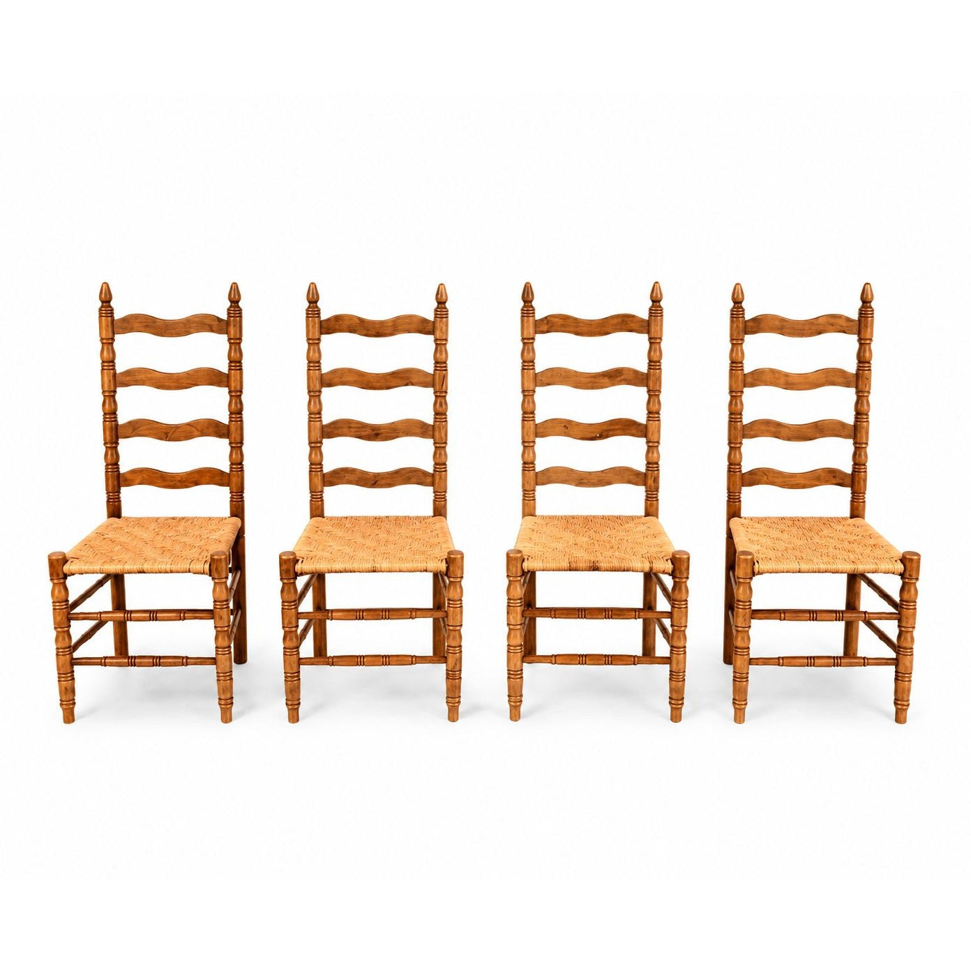 Ladderback Dining Kitchen Chairs Set 4 Woven Rush Seats Wooden Vintage Farmhouse Primitive Country