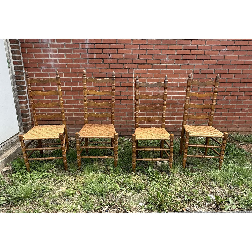 Ladderback Dining Kitchen Chairs Set 4 Woven Rush Seats Wooden Vintage Farmhouse Primitive Country