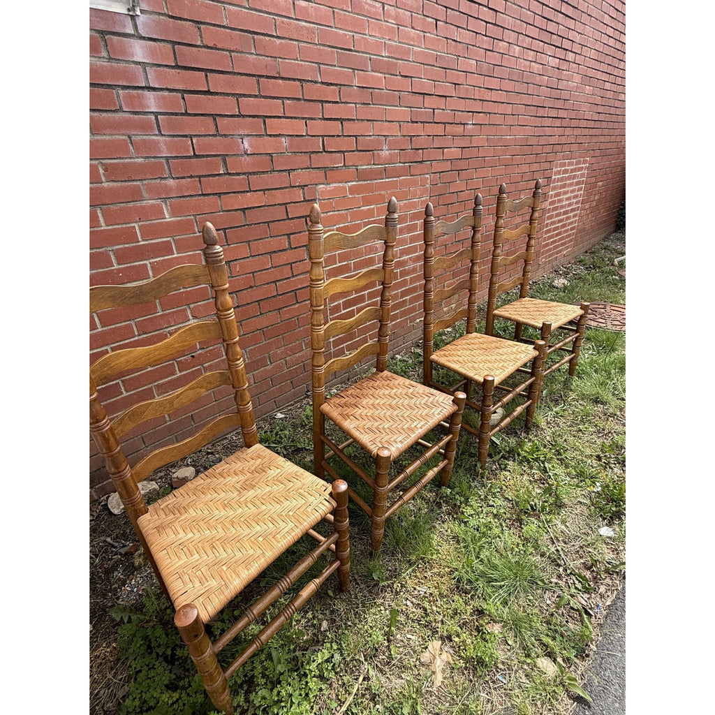 Ladderback Dining Kitchen Chairs Set 4 Woven Rush Seats Wooden Vintage Farmhouse Primitive Country