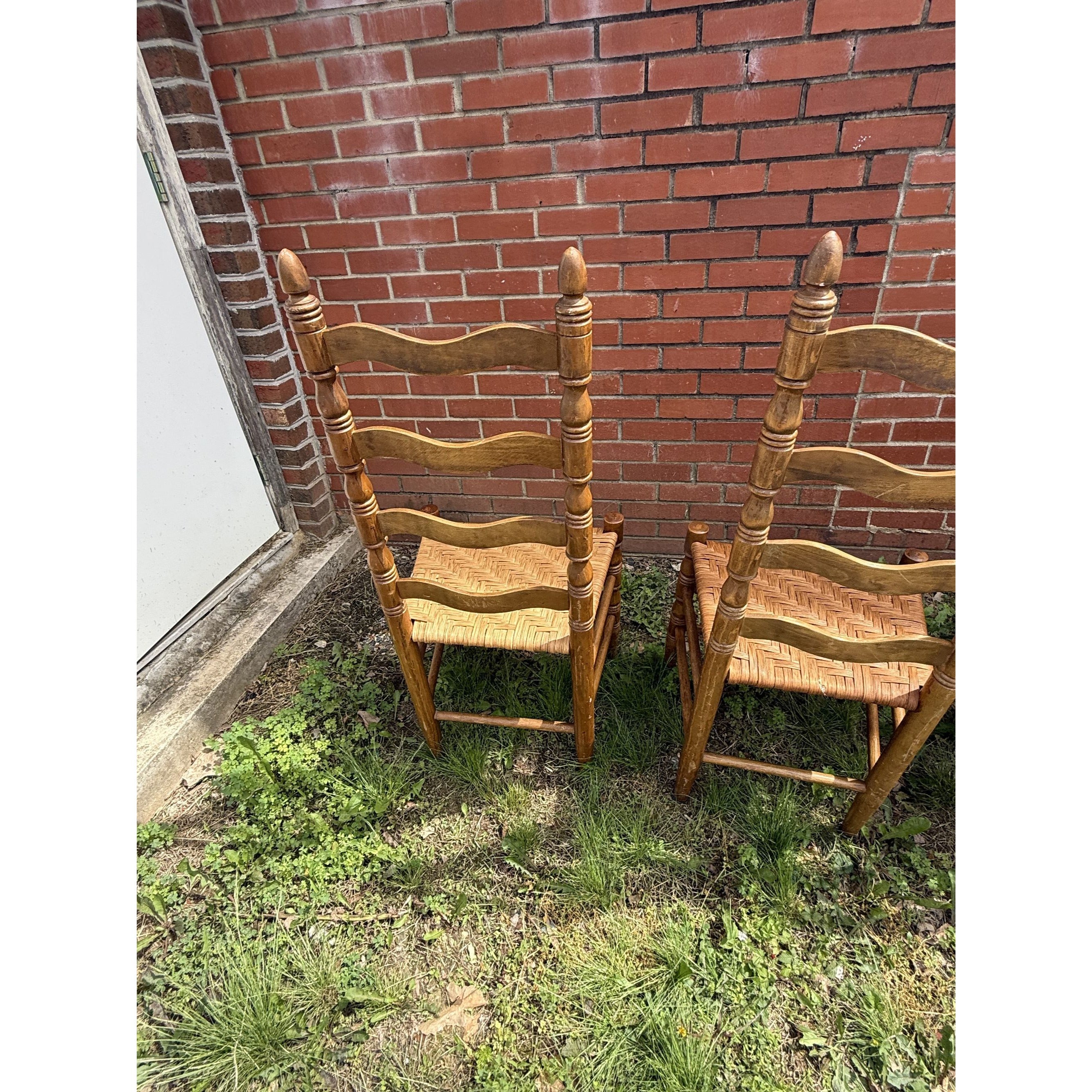 Ladderback Dining Kitchen Chairs Set 4 Woven Rush Seats Wooden Vintage Farmhouse Primitive Country