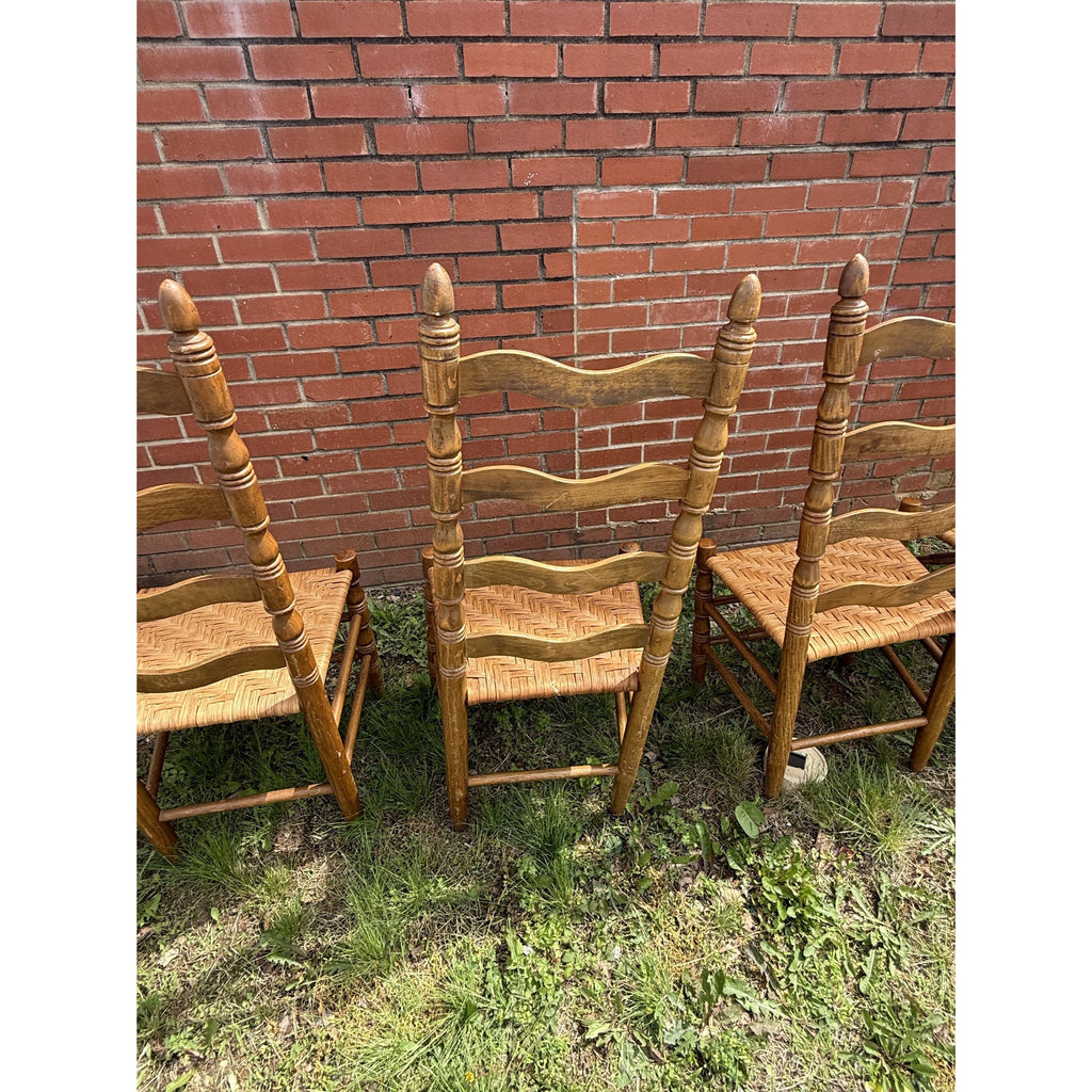 Ladderback Dining Kitchen Chairs Set 4 Woven Rush Seats Wooden Vintage Farmhouse Primitive Country