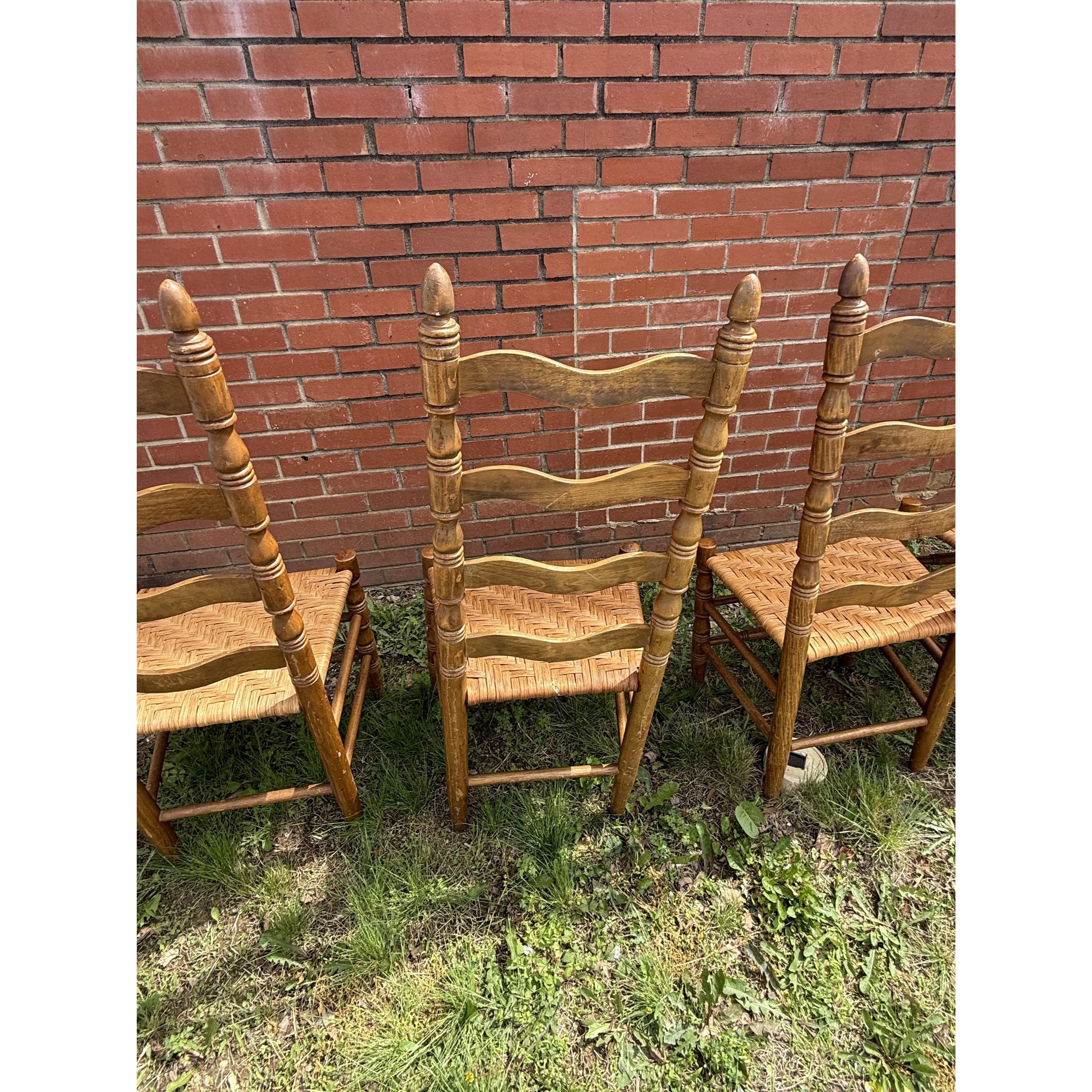Ladderback Dining Kitchen Chairs Set 4 Woven Rush Seats Wooden Vintage Farmhouse Primitive Country
