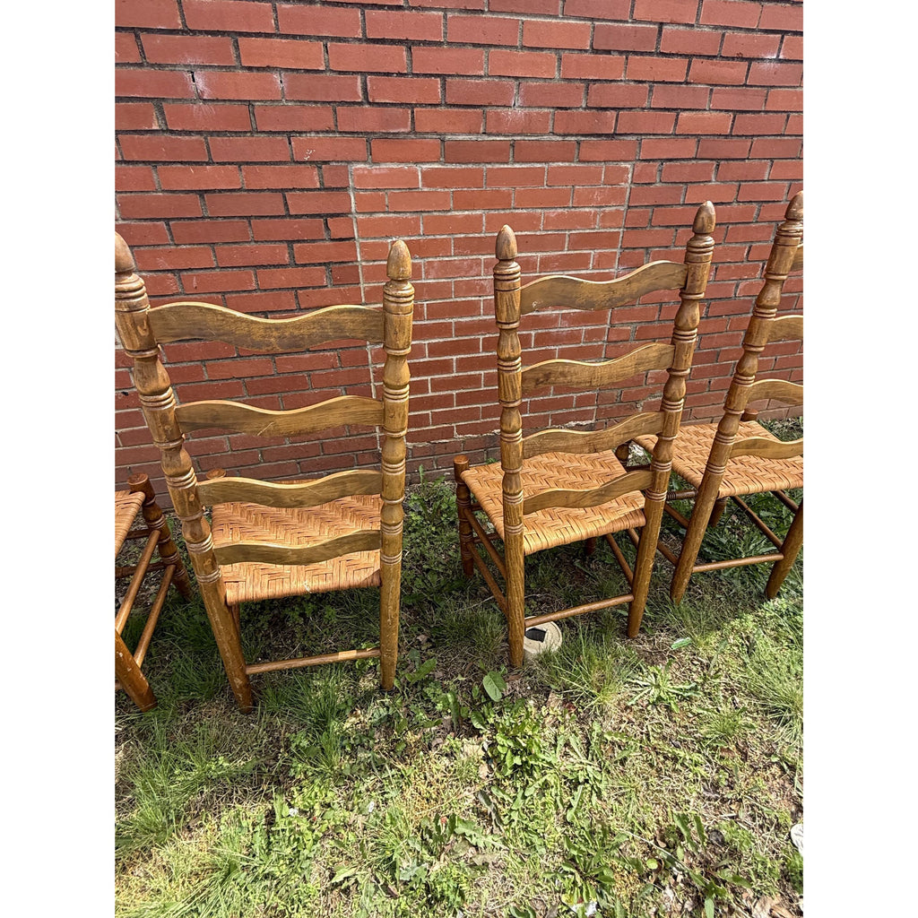 Ladderback Dining Kitchen Chairs Set 4 Woven Rush Seats Wooden Vintage Farmhouse Primitive Country
