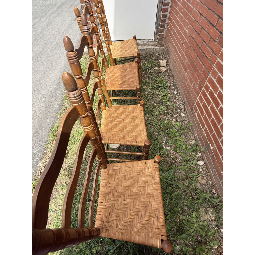 Ladderback Dining Kitchen Chairs Set 4 Woven Rush Seats Wooden Vintage Farmhouse Primitive Country