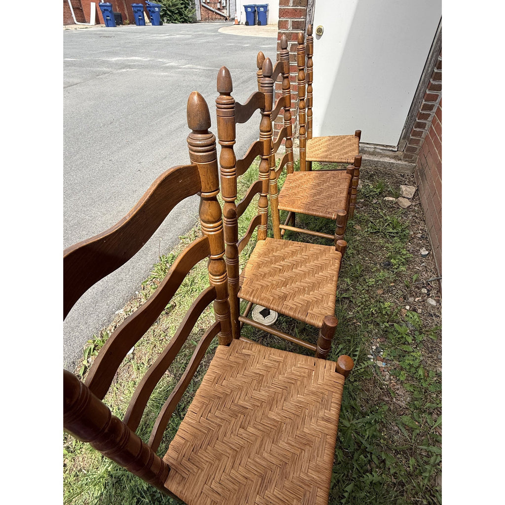 Ladderback Dining Kitchen Chairs Set 4 Woven Rush Seats Wooden Vintage Farmhouse Primitive Country