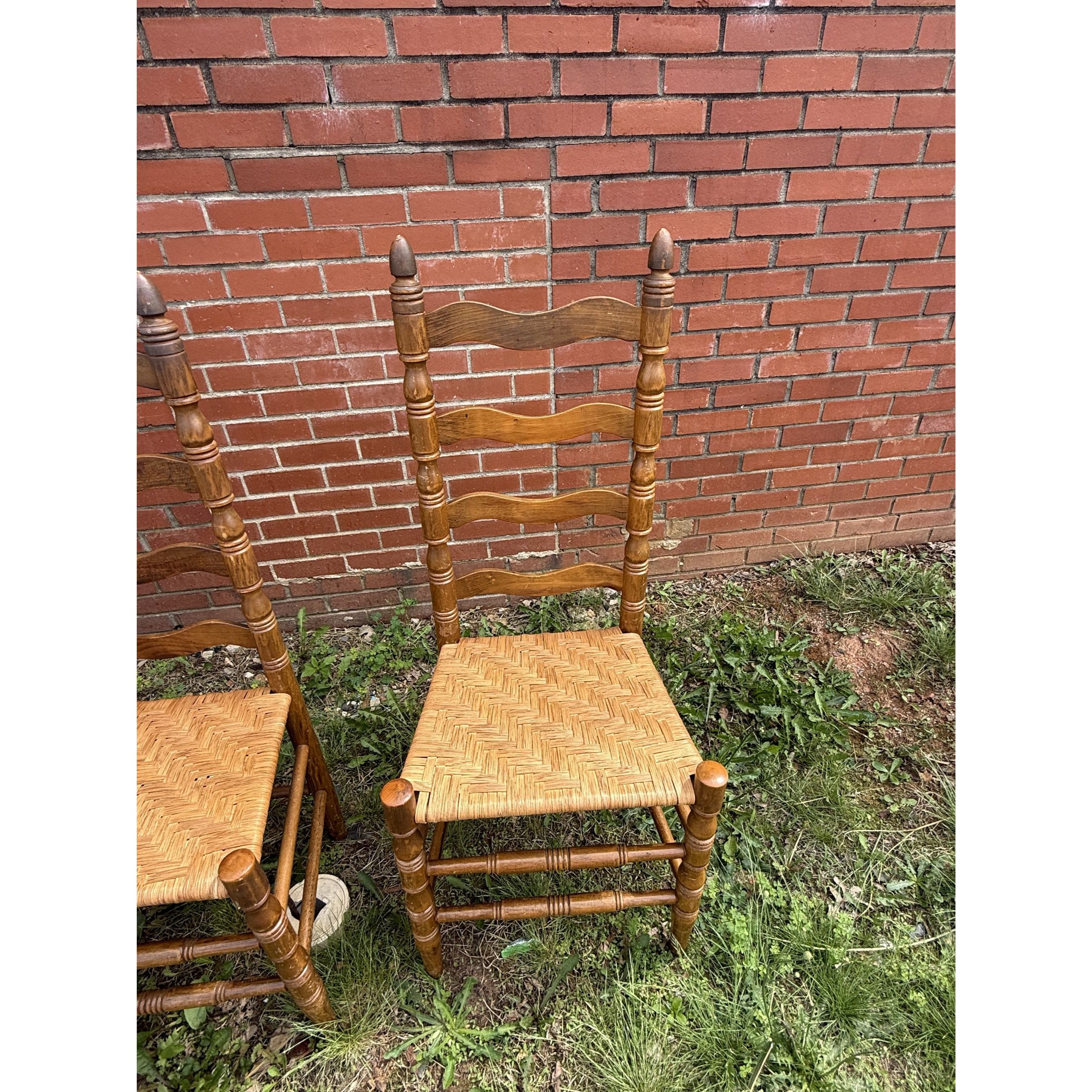 Ladderback Dining Kitchen Chairs Set 4 Woven Rush Seats Wooden Vintage Farmhouse Primitive Country