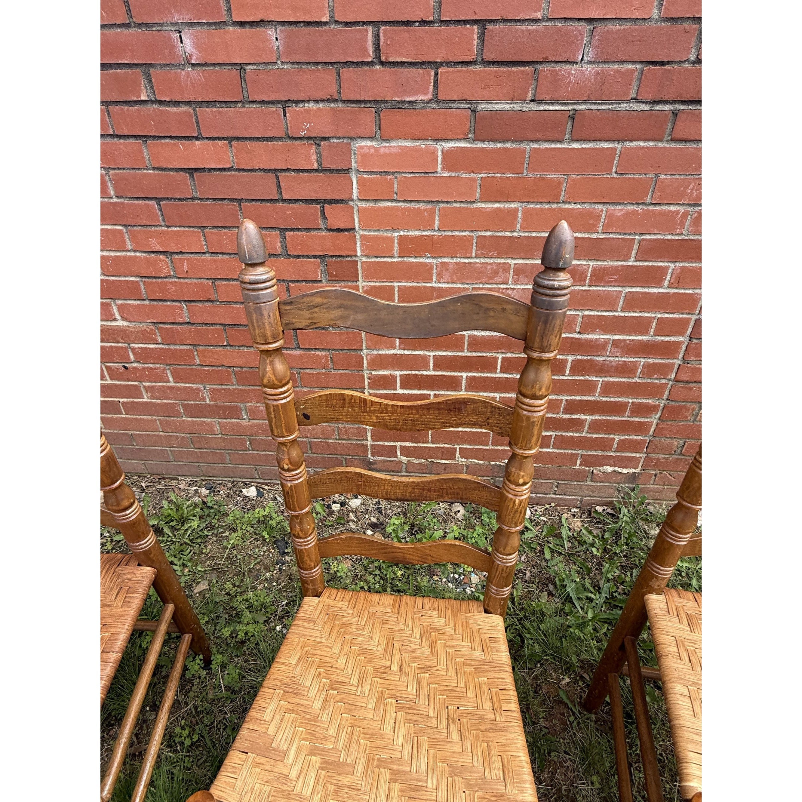 Ladderback Dining Kitchen Chairs Set 4 Woven Rush Seats Wooden Vintage Farmhouse Primitive Country