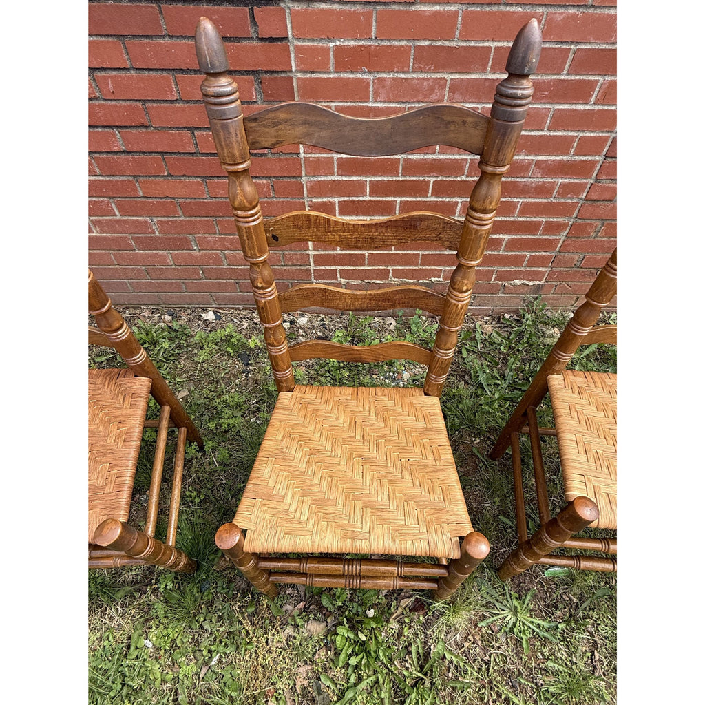 Ladderback Dining Kitchen Chairs Set 4 Woven Rush Seats Wooden Vintage Farmhouse Primitive Country