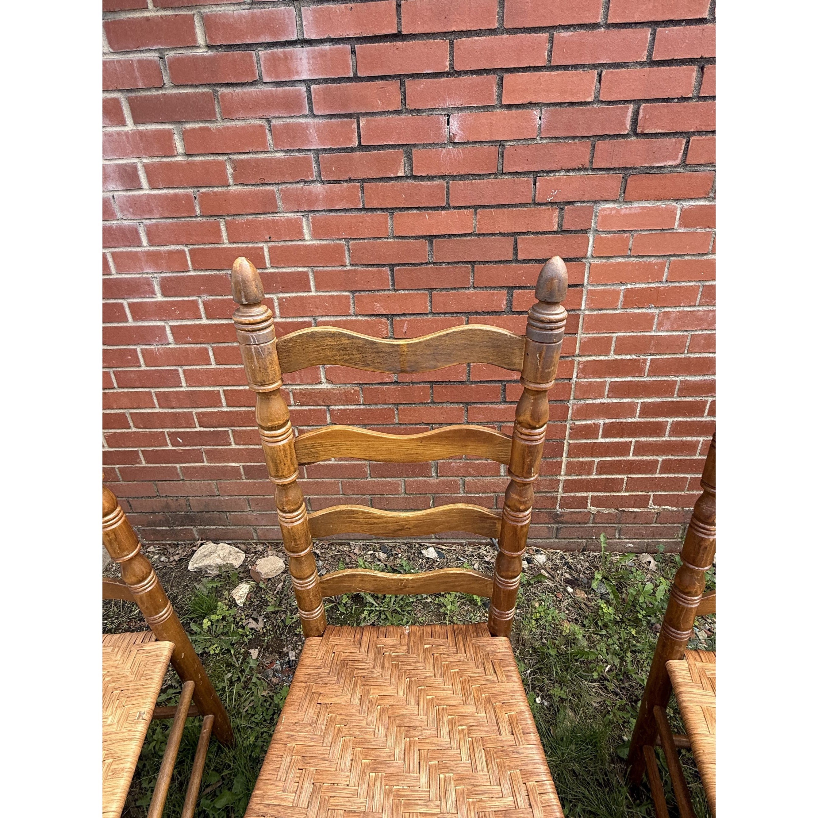 Ladderback Dining Kitchen Chairs Set 4 Woven Rush Seats Wooden Vintage Farmhouse Primitive Country