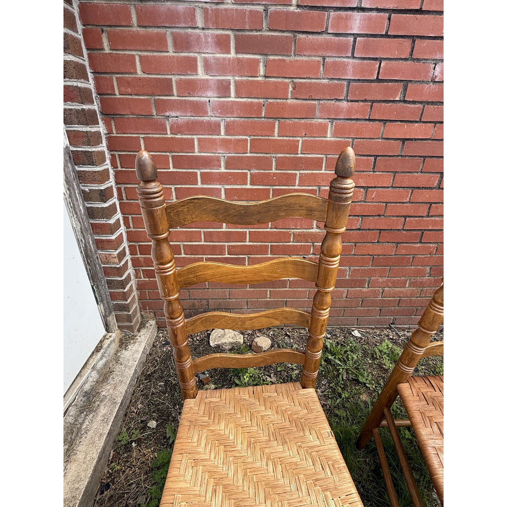 Ladderback Dining Kitchen Chairs Set 4 Woven Rush Seats Wooden Vintage Farmhouse Primitive Country