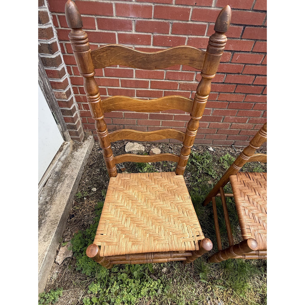 Ladderback Dining Kitchen Chairs Set 4 Woven Rush Seats Wooden Vintage Farmhouse Primitive Country