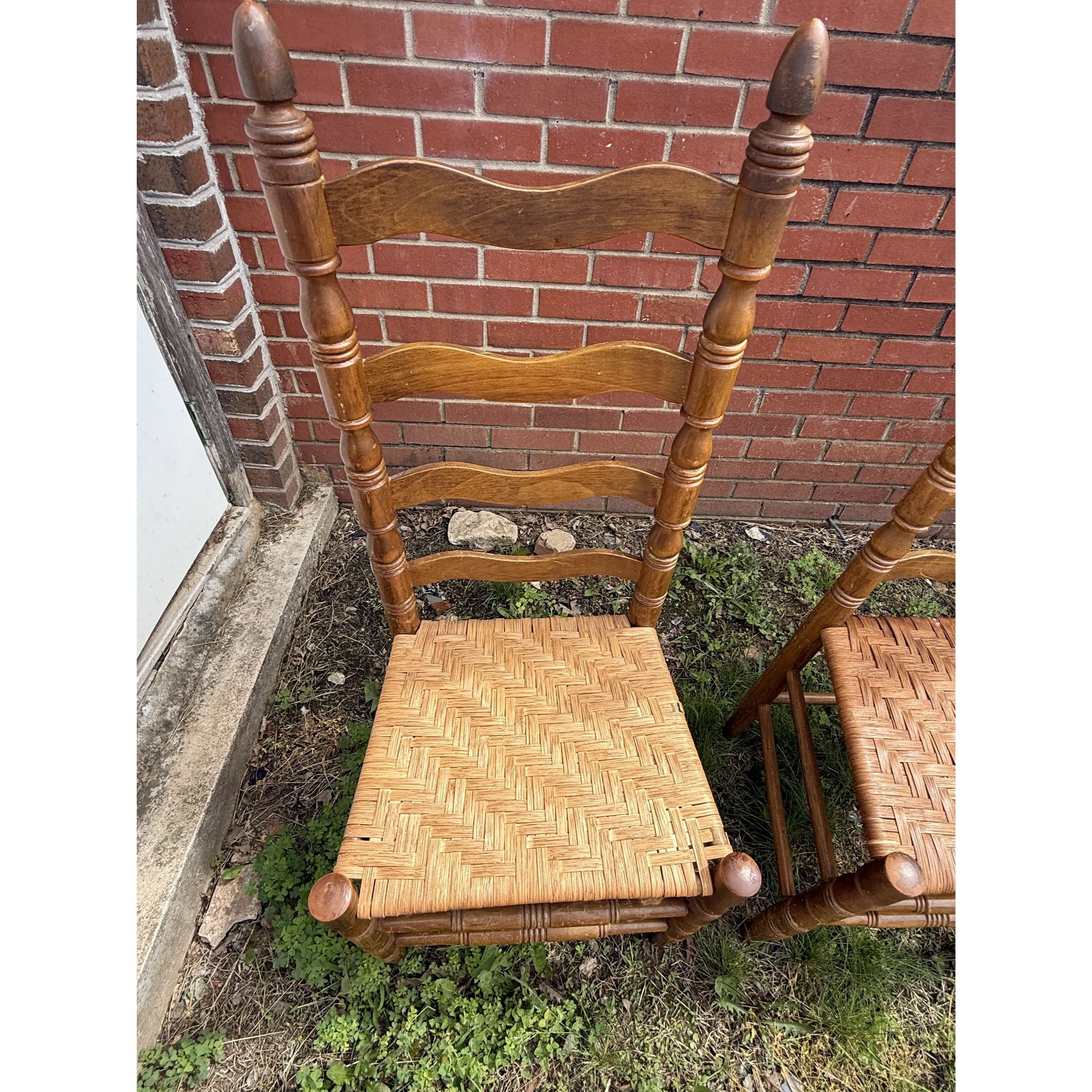 Ladderback Dining Kitchen Chairs Set 4 Woven Rush Seats Wooden Vintage Farmhouse Primitive Country
