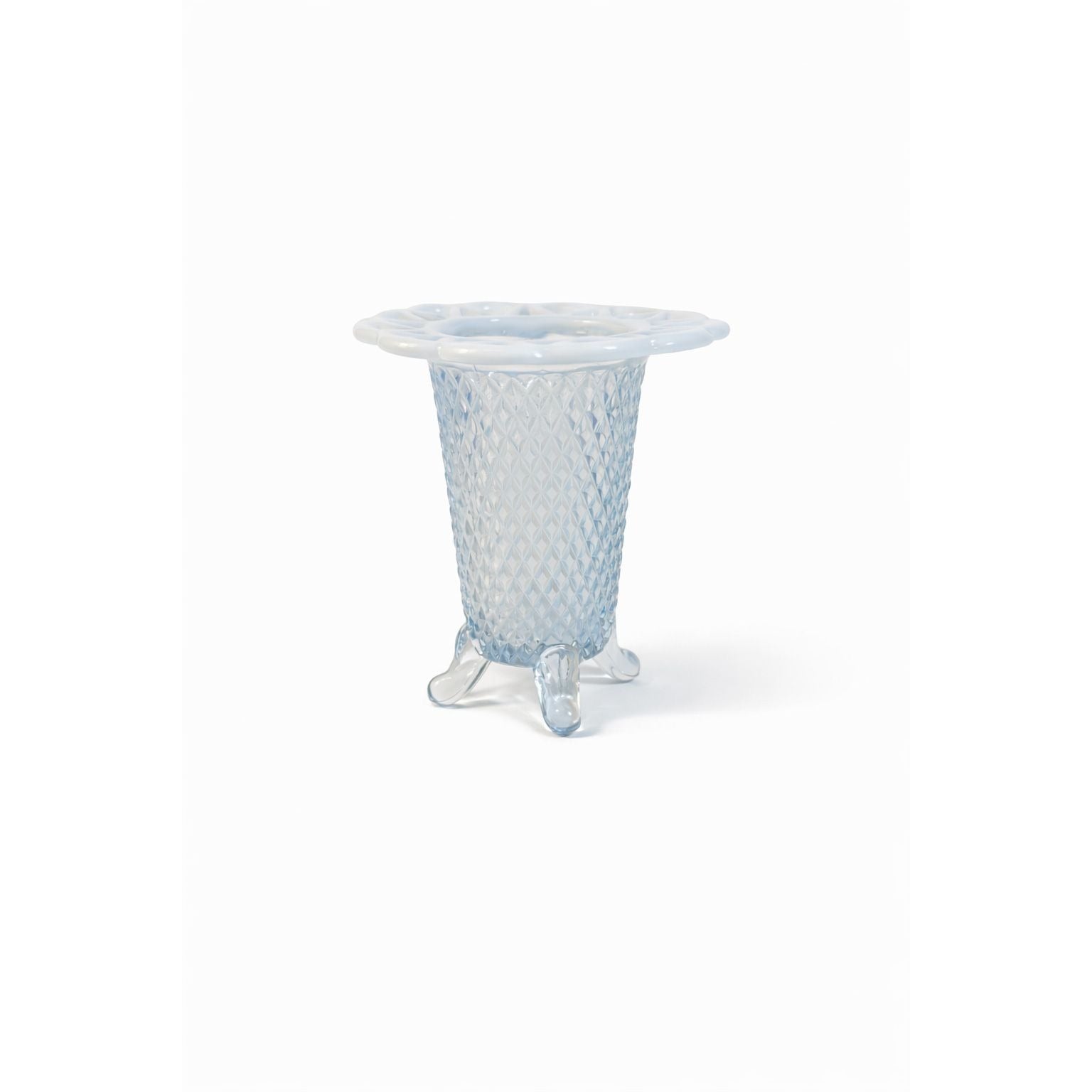 Footed Bud Vase Imperial Glass Lattice Diamond Pattern Lace Katy Blue Flat Pierced Lace Edge Vintage Glassware Collectible Home Decor