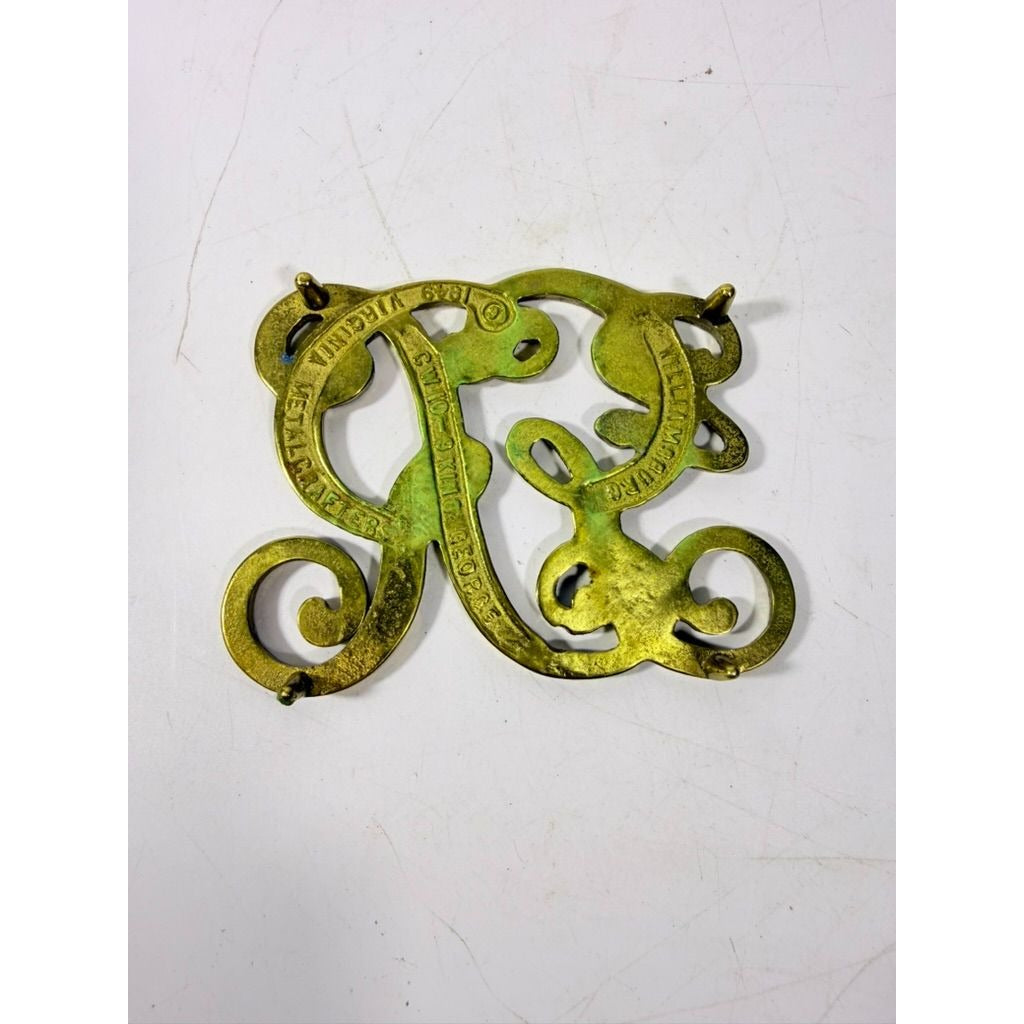 Solid Brass Trivet Footed Virginia Metalcrafters VMC King George Cypher Colonial Williamsburg  1949 CW10