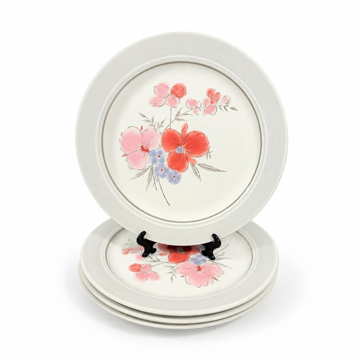 Stoneware Dinner Plates Set 4 Galleria Collections JMP 3 JMP Marketing 1985 Made in Japan Cottage Core Granny Core 70s retro Vintage