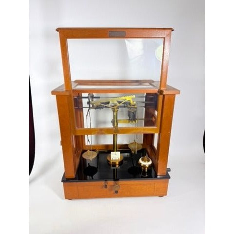 Apothecary Balance Scale Seederer-Kohlbusch Seko Central Scientific Company Mid Century Chemical Balance Wood Glass Brass Vintage