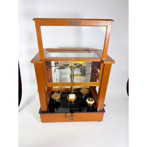 Apothecary Balance Scale Seederer-Kohlbusch Seko Central Scientific Company Mid Century Chemical Balance Wood Glass Brass Vintage