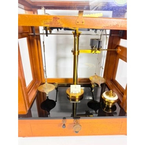 Apothecary Balance Scale Seederer-Kohlbusch Seko Central Scientific Company Mid Century Chemical Balance Wood Glass Brass Vintage