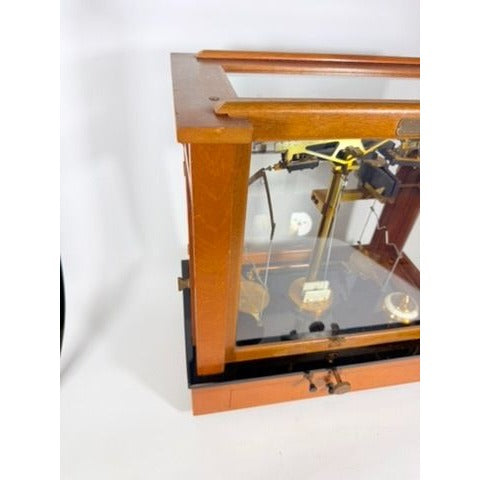 Apothecary Balance Scale Seederer-Kohlbusch Seko Central Scientific Company Mid Century Chemical Balance Wood Glass Brass Vintage