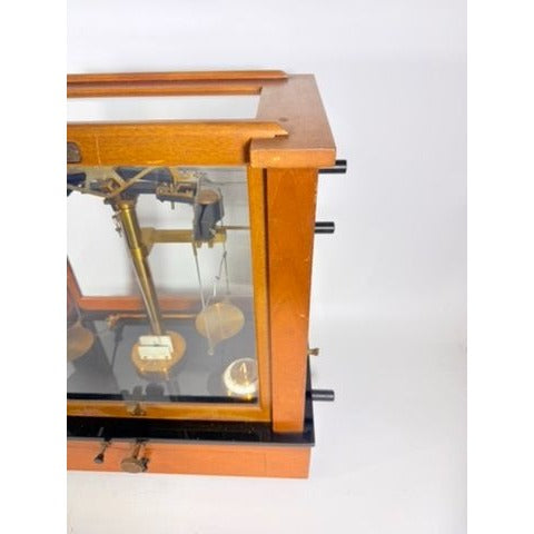 Apothecary Balance Scale Seederer-Kohlbusch Seko Central Scientific Company Mid Century Chemical Balance Wood Glass Brass Vintage