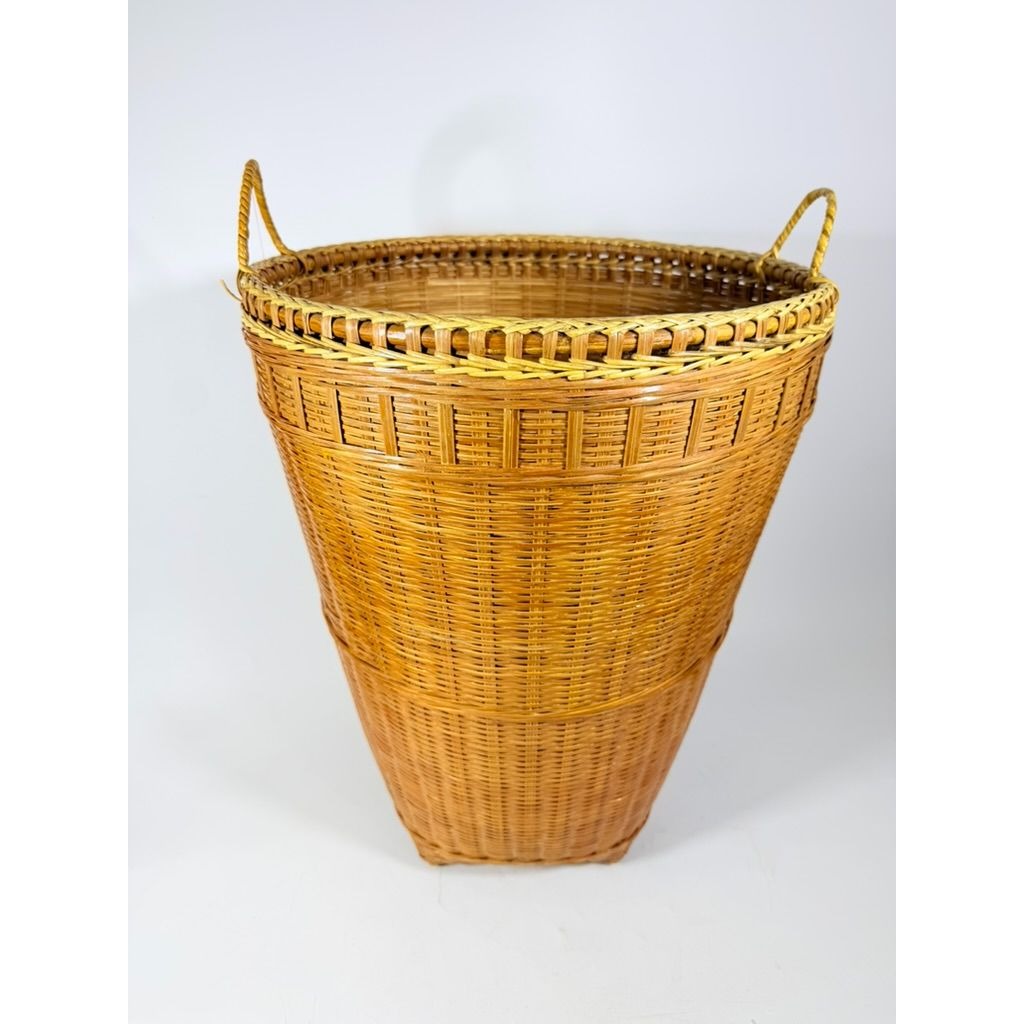 Large Laundry Blanket Basket Woven Splint Oriental handmade Handles Bathroom Decor Decorative Storage