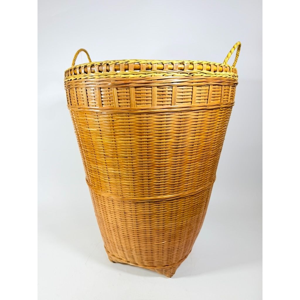 Large Laundry Blanket Basket Woven Splint Oriental handmade Handles Bathroom Decor Decorative Storage