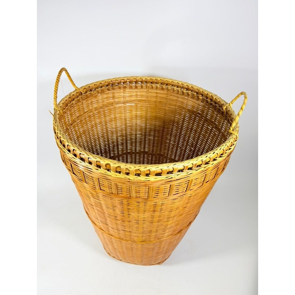 Large Laundry Blanket Basket Woven Splint Oriental handmade Handles Bathroom Decor Decorative Storage