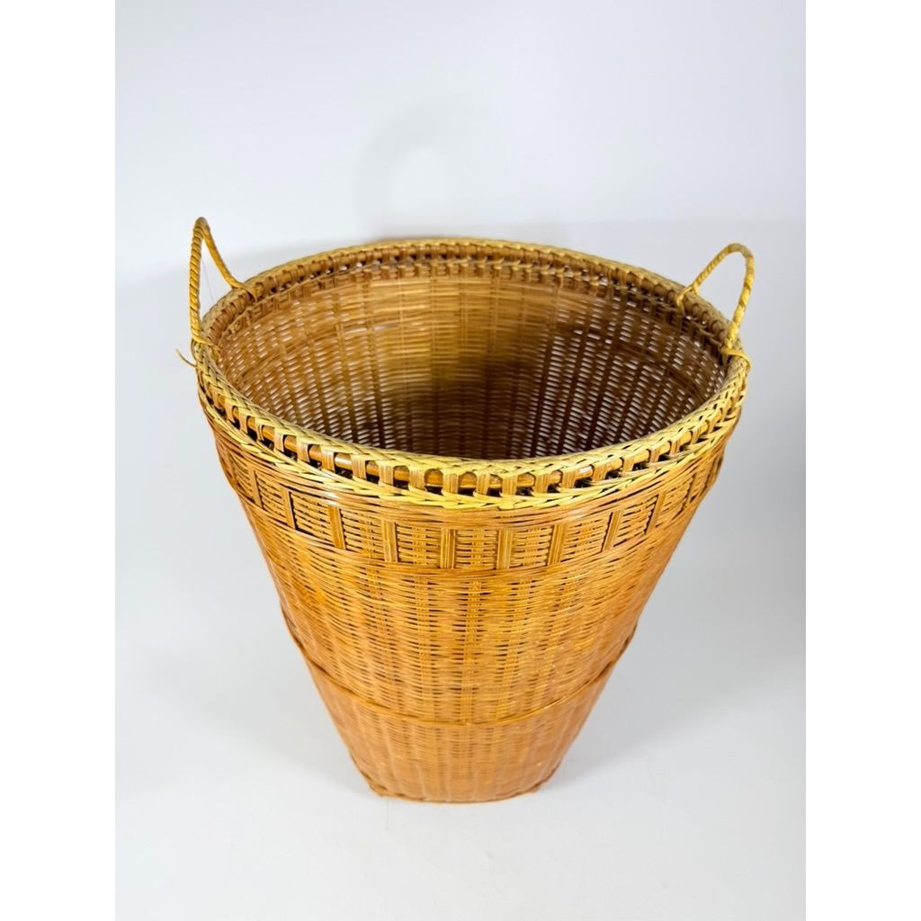Large Laundry Blanket Basket Woven Splint Oriental handmade Handles Bathroom Decor Decorative Storage