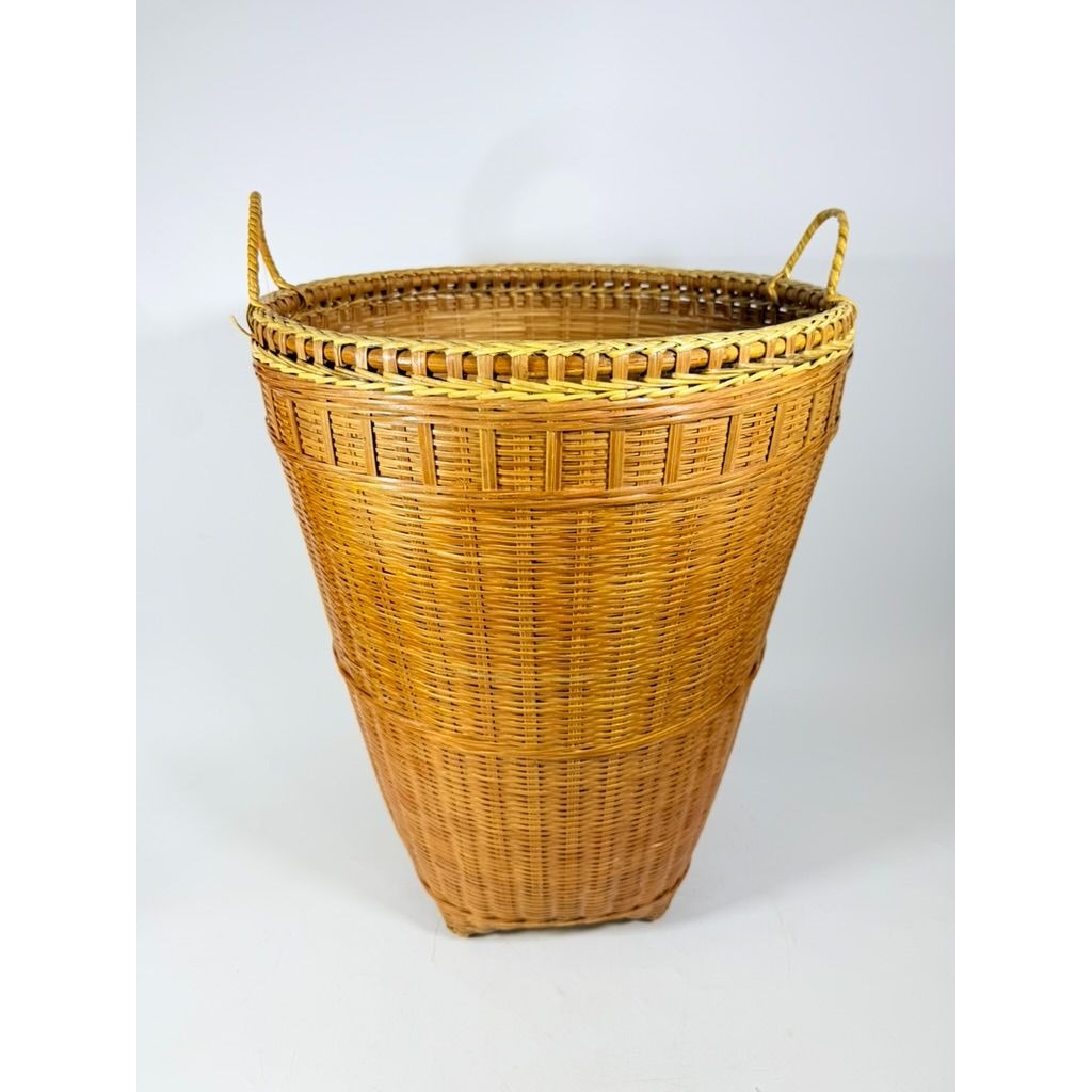 Large Laundry Blanket Basket Woven Splint Oriental handmade Handles Bathroom Decor Decorative Storage