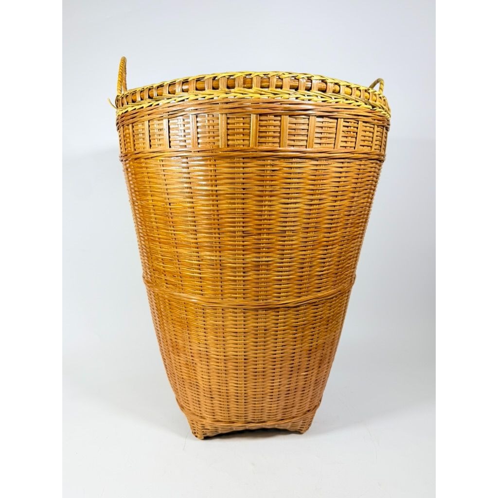 Large Laundry Blanket Basket Woven Splint Oriental handmade Handles Bathroom Decor Decorative Storage