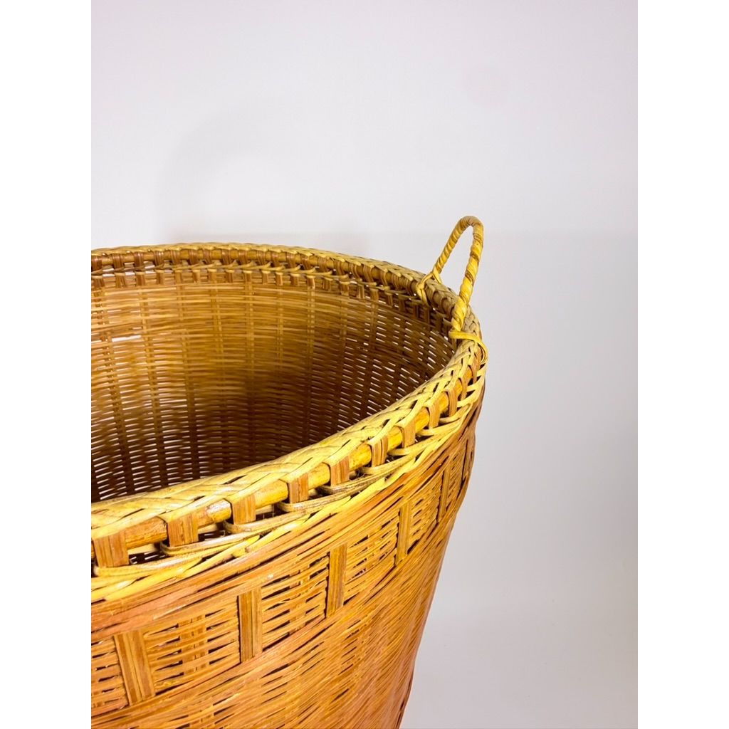 Large Laundry Blanket Basket Woven Splint Oriental handmade Handles Bathroom Decor Decorative Storage