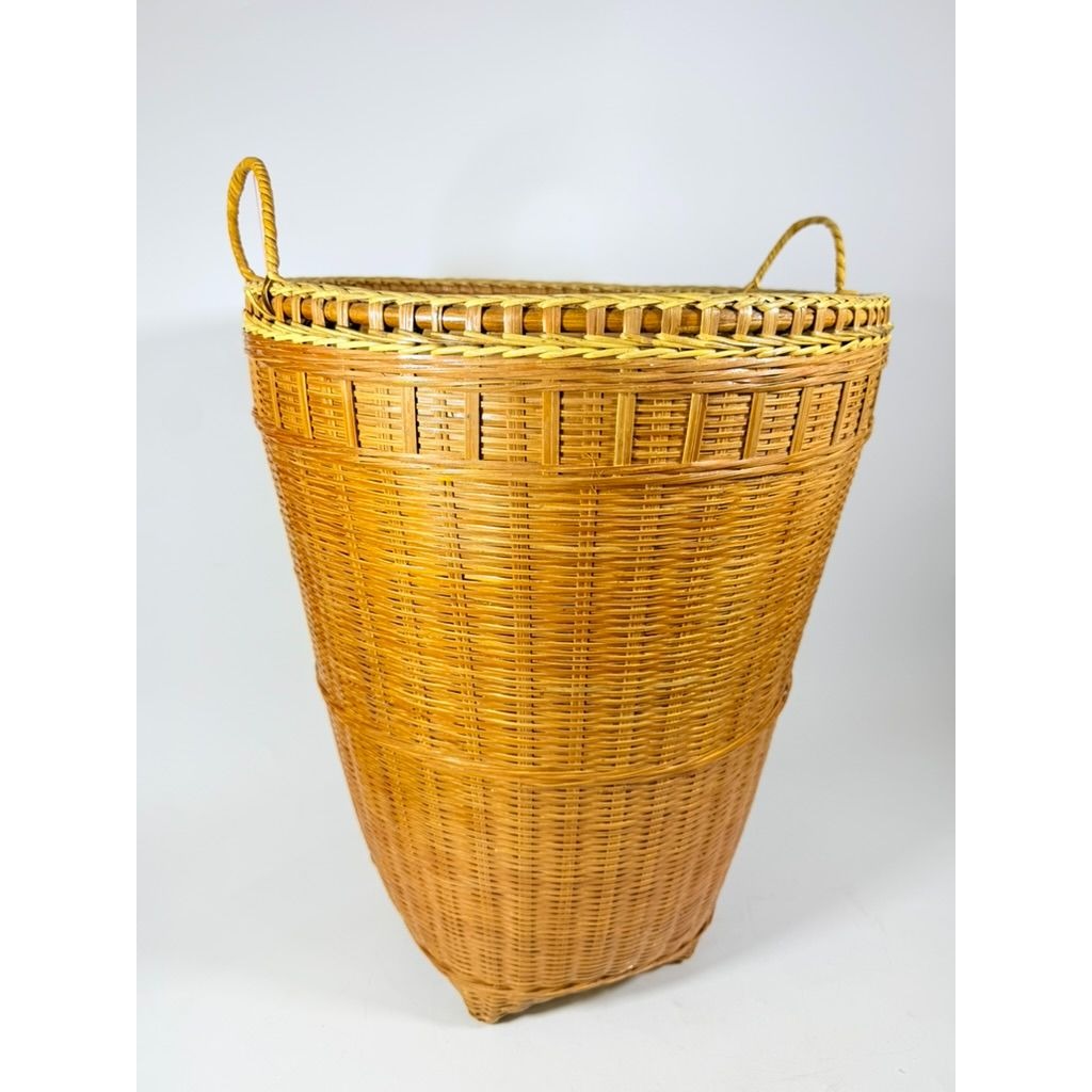 Large Laundry Blanket Basket Woven Splint Oriental handmade Handles Bathroom Decor Decorative Storage