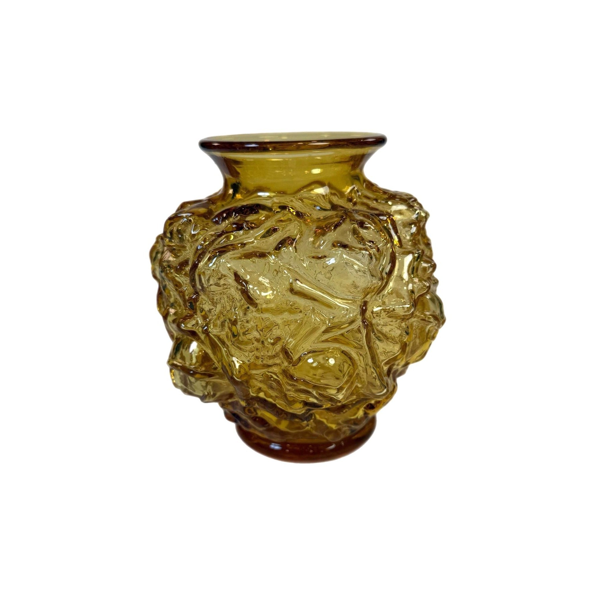 Art Glass Vase Amber Orange Imperial Glassware La Bella Rosa Cabbage Rose Vintage Hand Blown Home Decor Decorative Accents Collectible