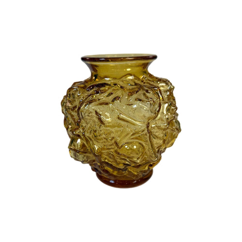 Art Glass Vase Amber Orange Imperial Glassware La Bella Rosa Cabbage Rose Vintage Hand Blown Home Decor Decorative Accents Collectible