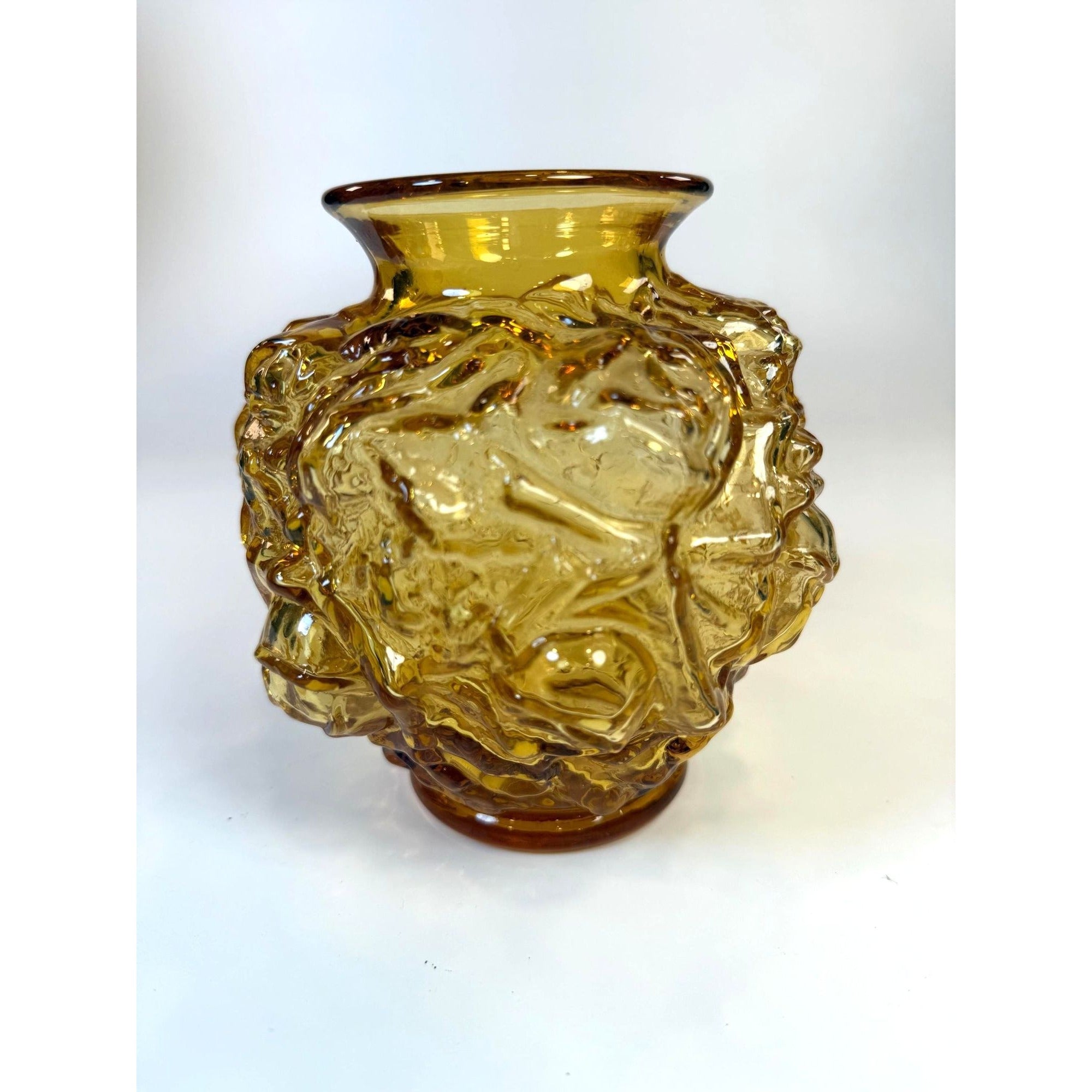 Art Glass Vase Amber Orange Imperial Glassware La Bella Rosa Cabbage Rose Vintage Hand Blown Home Decor Decorative Accents Collectible
