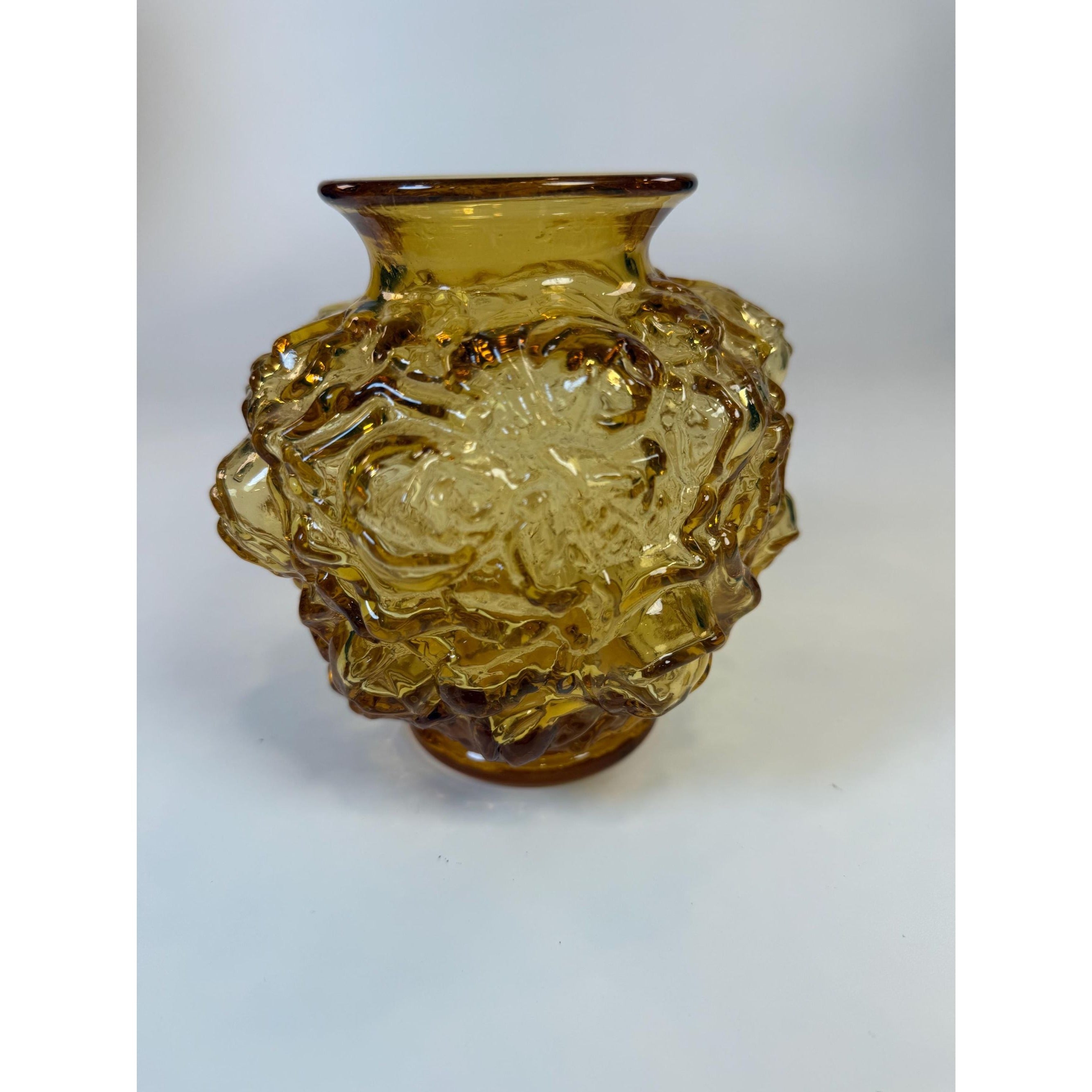 Art Glass Vase Amber Orange Imperial Glassware La Bella Rosa Cabbage Rose Vintage Hand Blown Home Decor Decorative Accents Collectible