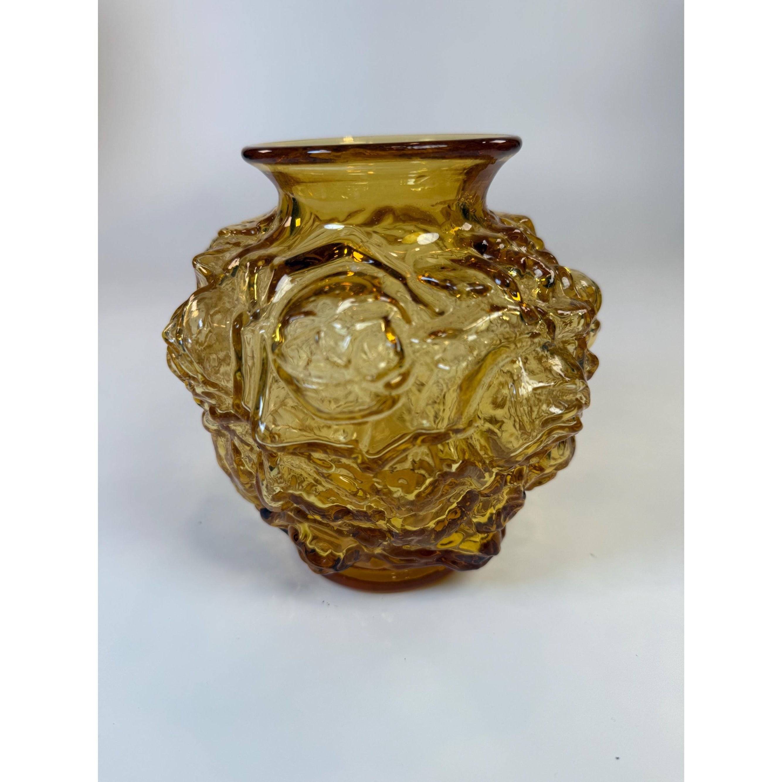 Art Glass Vase Amber Orange Imperial Glassware La Bella Rosa Cabbage Rose Vintage Hand Blown Home Decor Decorative Accents Collectible