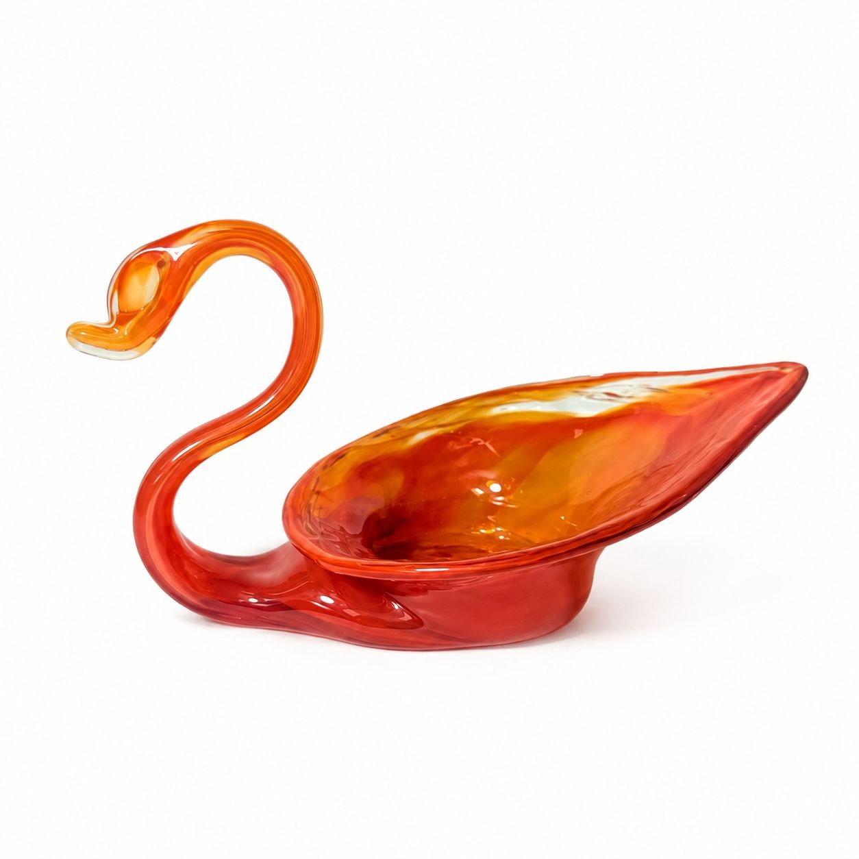 Vase Bowl Swan Vintage Sooner Glass Opalescent Orange Hand-Blown MCM Art Home Decor Serving Pieces