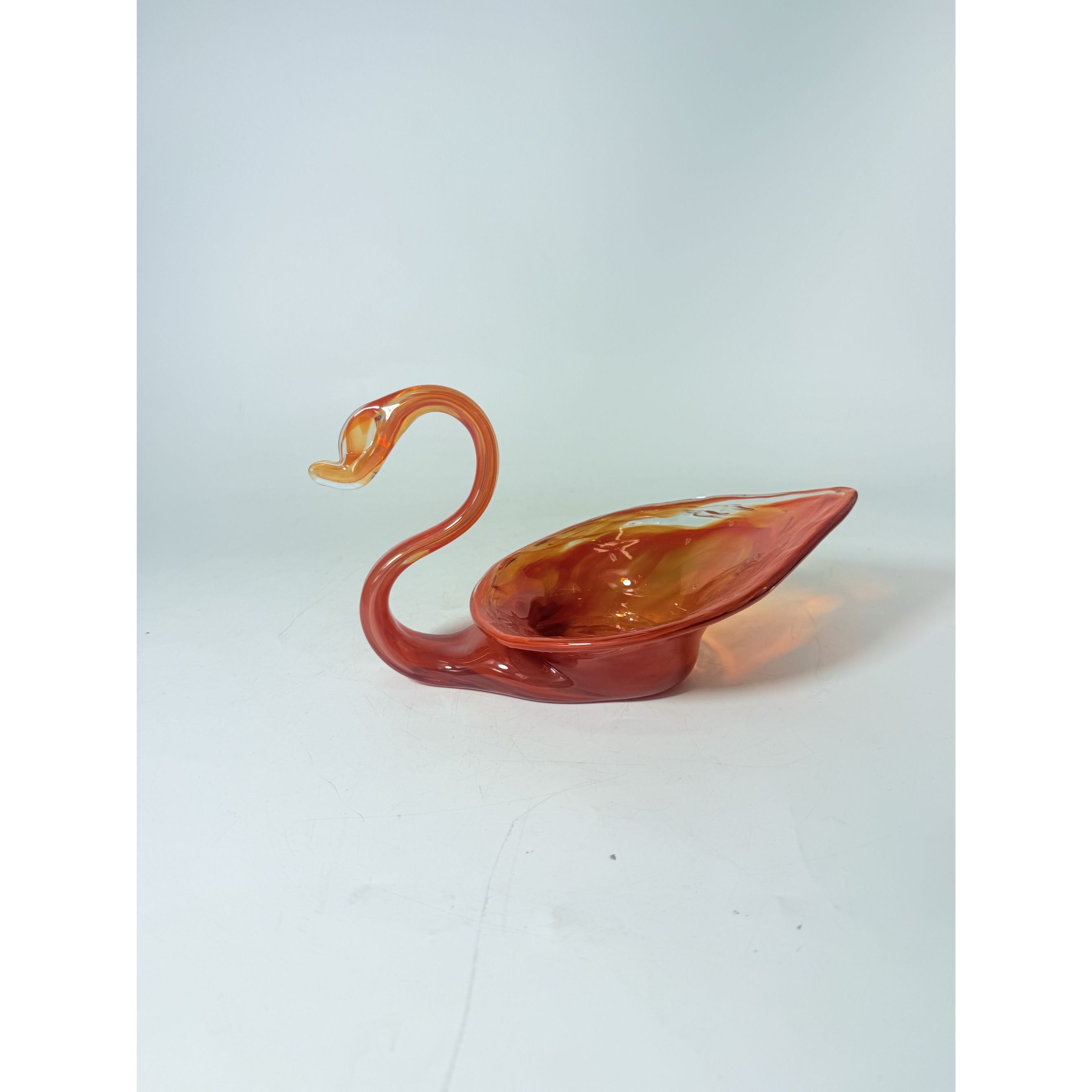 Vase Bowl Swan Vintage Sooner Glass Opalescent Orange Hand-Blown MCM Art Home Decor Serving Pieces