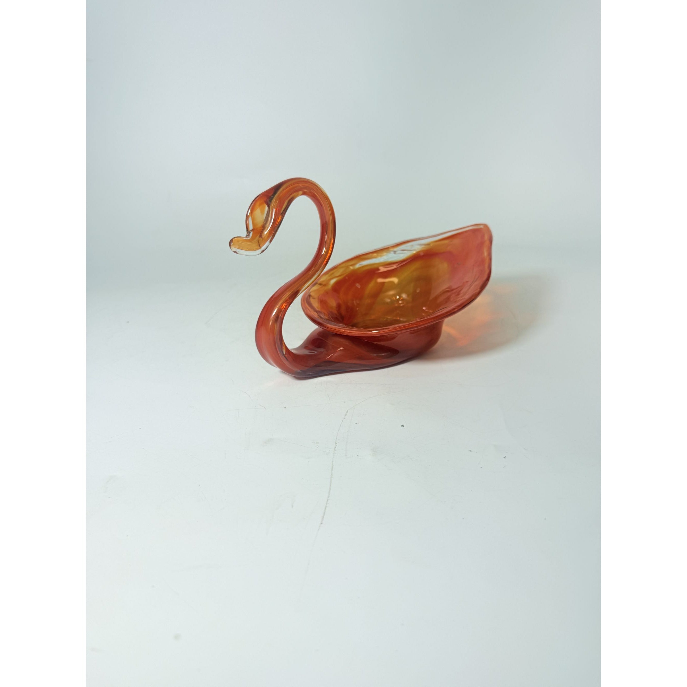 Vase Bowl Swan Vintage Sooner Glass Opalescent Orange Hand-Blown MCM Art Home Decor Serving Pieces