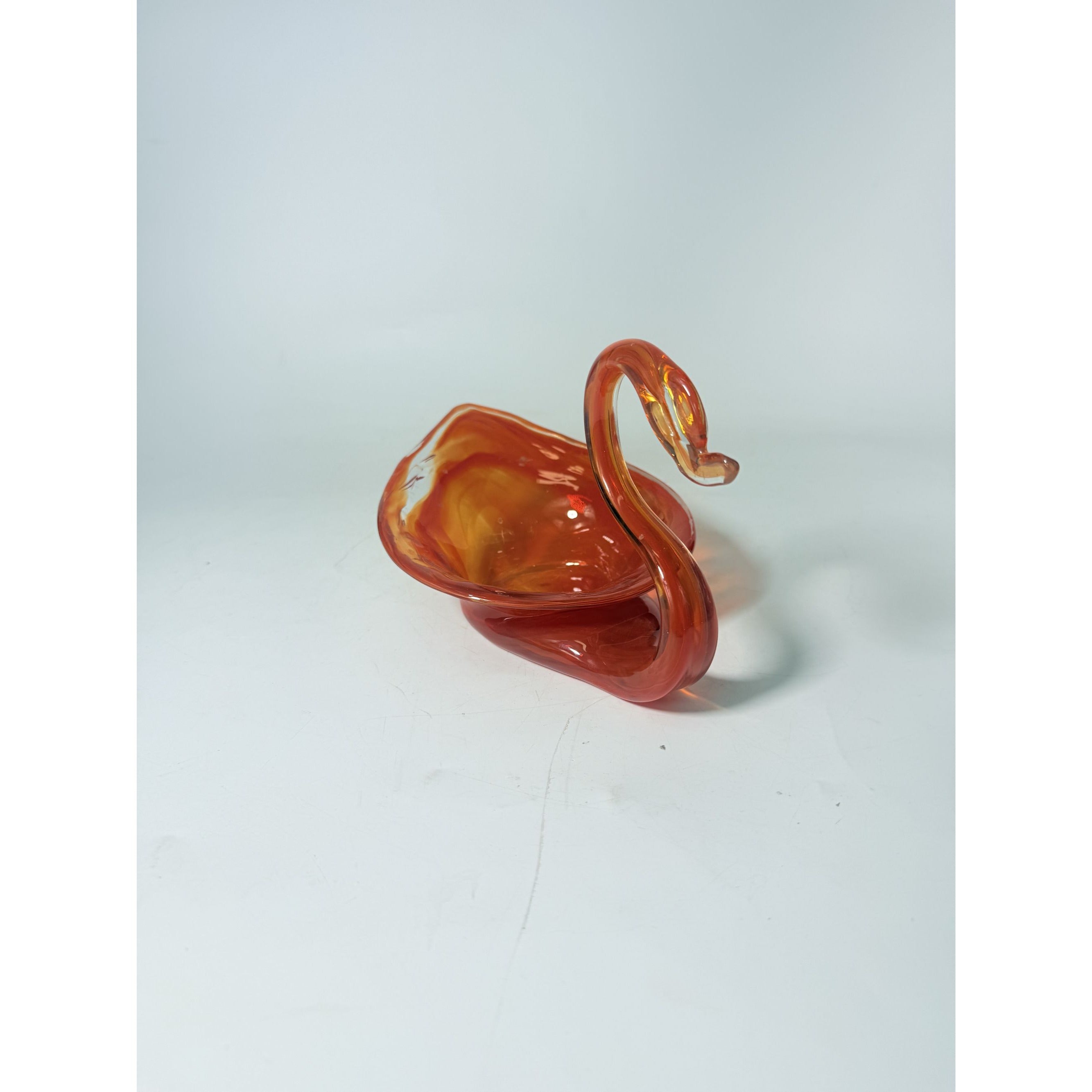 Vase Bowl Swan Vintage Sooner Glass Opalescent Orange Hand-Blown MCM Art Home Decor Serving Pieces