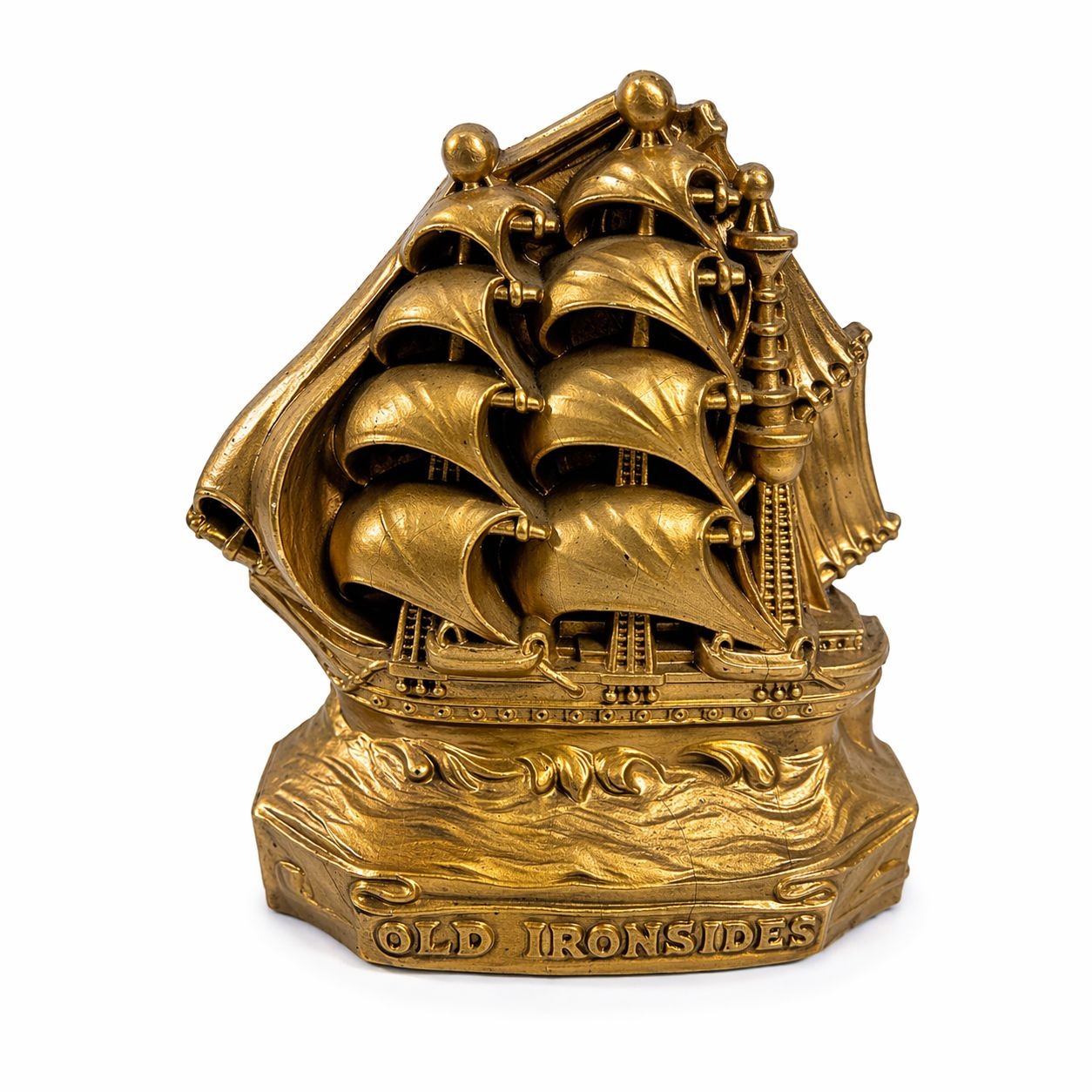 Bookend Old Ironsides Cutty Sark Clipper Ship Vintage Burwood Products Gold Vintage Office Desk Shelf Home Decor USS Constitution Decorative