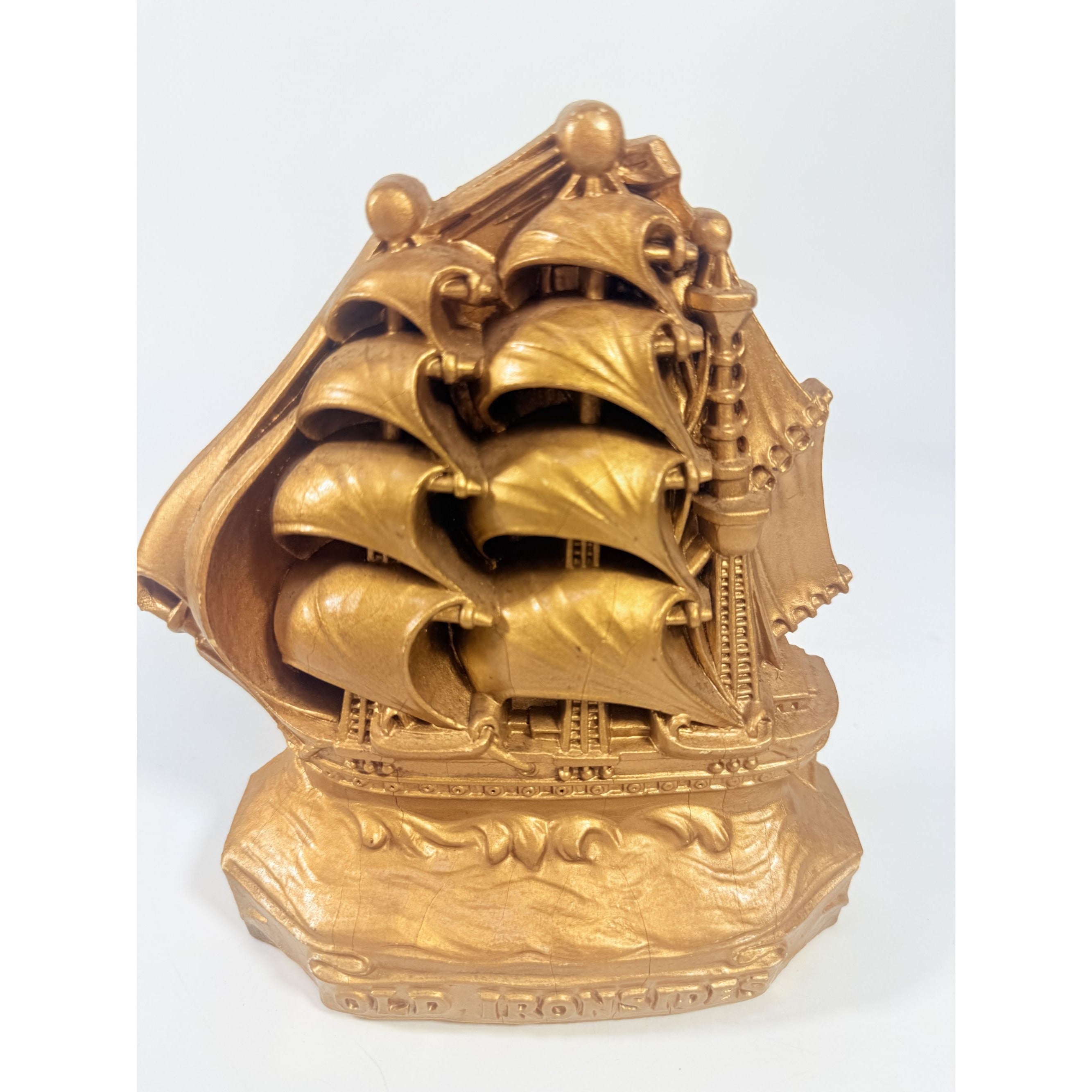 Bookend Old Ironsides Cutty Sark Clipper Ship Vintage Burwood Products Gold Vintage Office Desk Shelf Home Decor USS Constitution Decorative
