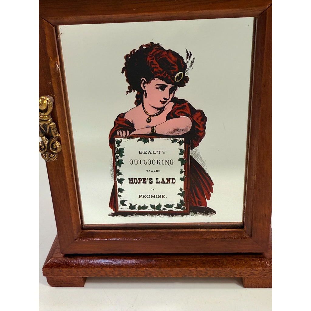 Wooden Jewelry Box Western Saloon Madame Woman Mae West Style Mirror  "Beauty Outlooking Towards Hopes Land Promise" Boudier Vanity Vintage