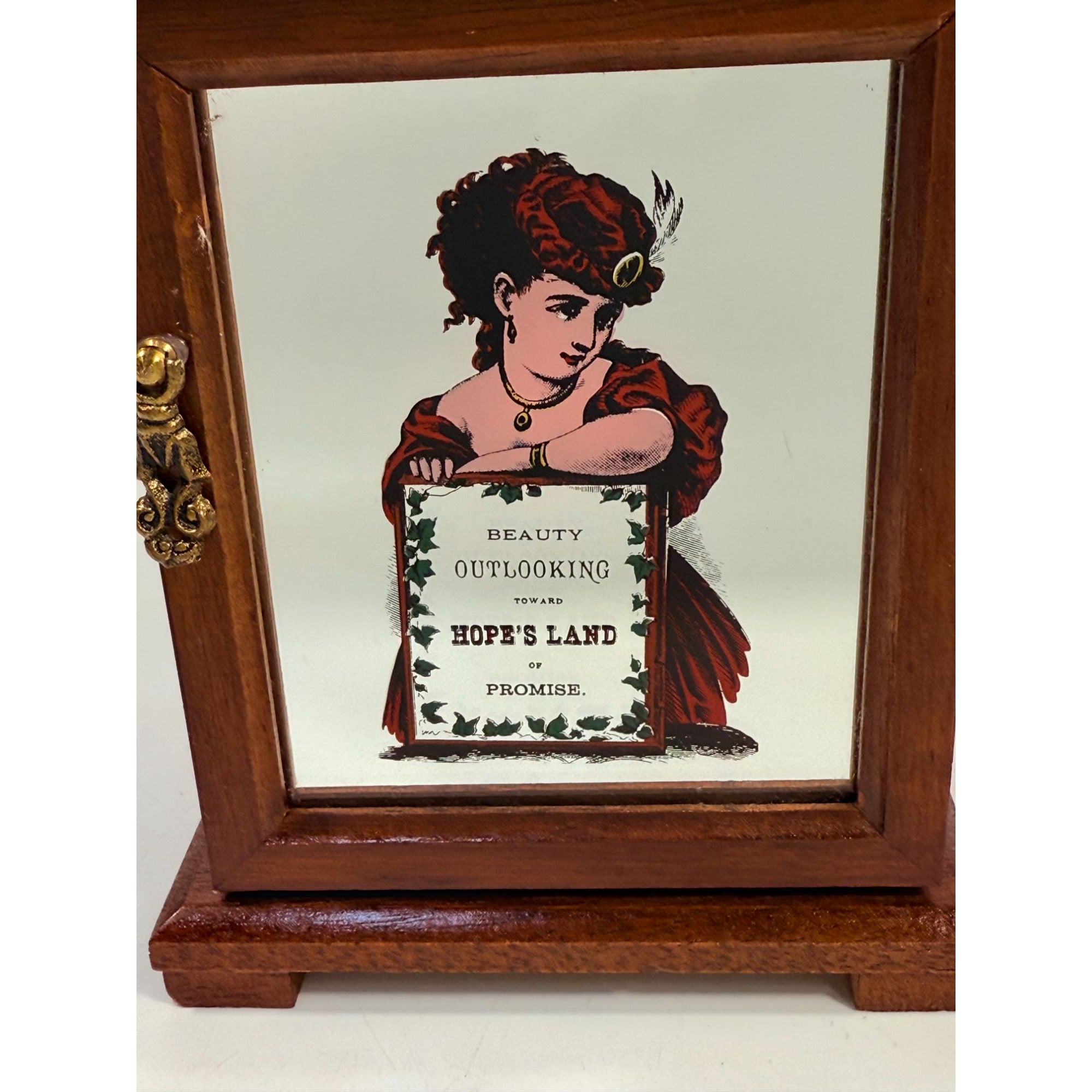 Wooden Jewelry Box Western Saloon Madame Woman Mae West Style Mirror  "Beauty Outlooking Towards Hopes Land Promise" Boudier Vanity Vintage
