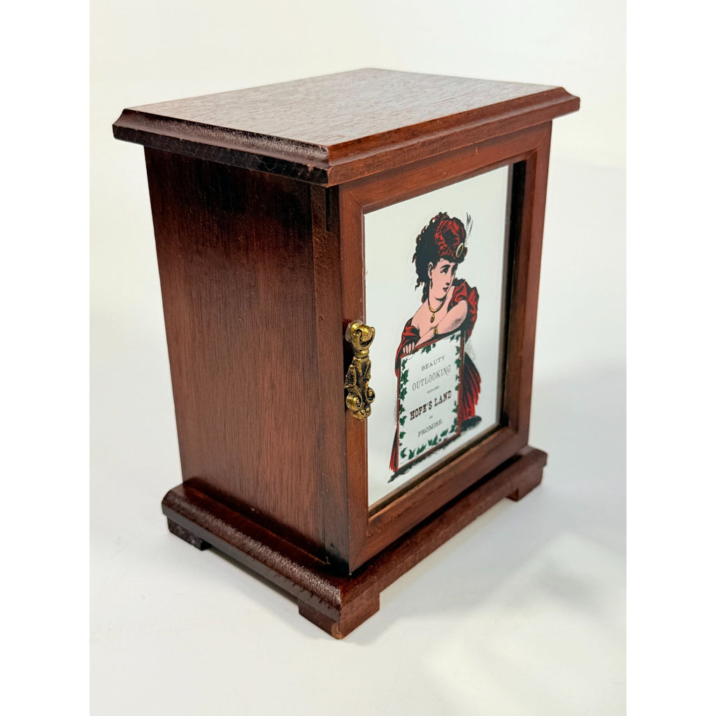 Wooden Jewelry Box Western Saloon Madame Woman Mae West Style Mirror  "Beauty Outlooking Towards Hopes Land Promise" Boudier Vanity Vintage
