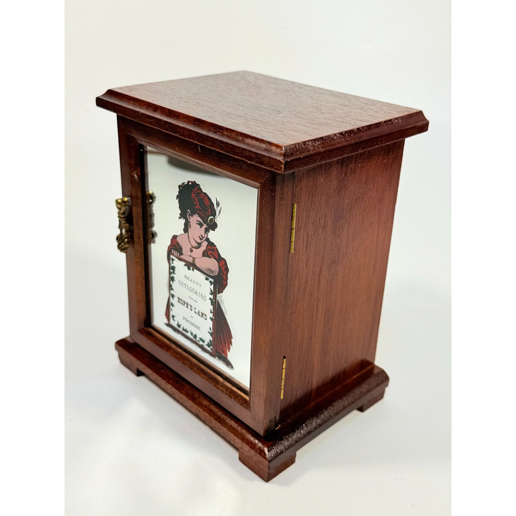 Wooden Jewelry Box Western Saloon Madame Woman Mae West Style Mirror  "Beauty Outlooking Towards Hopes Land Promise" Boudier Vanity Vintage