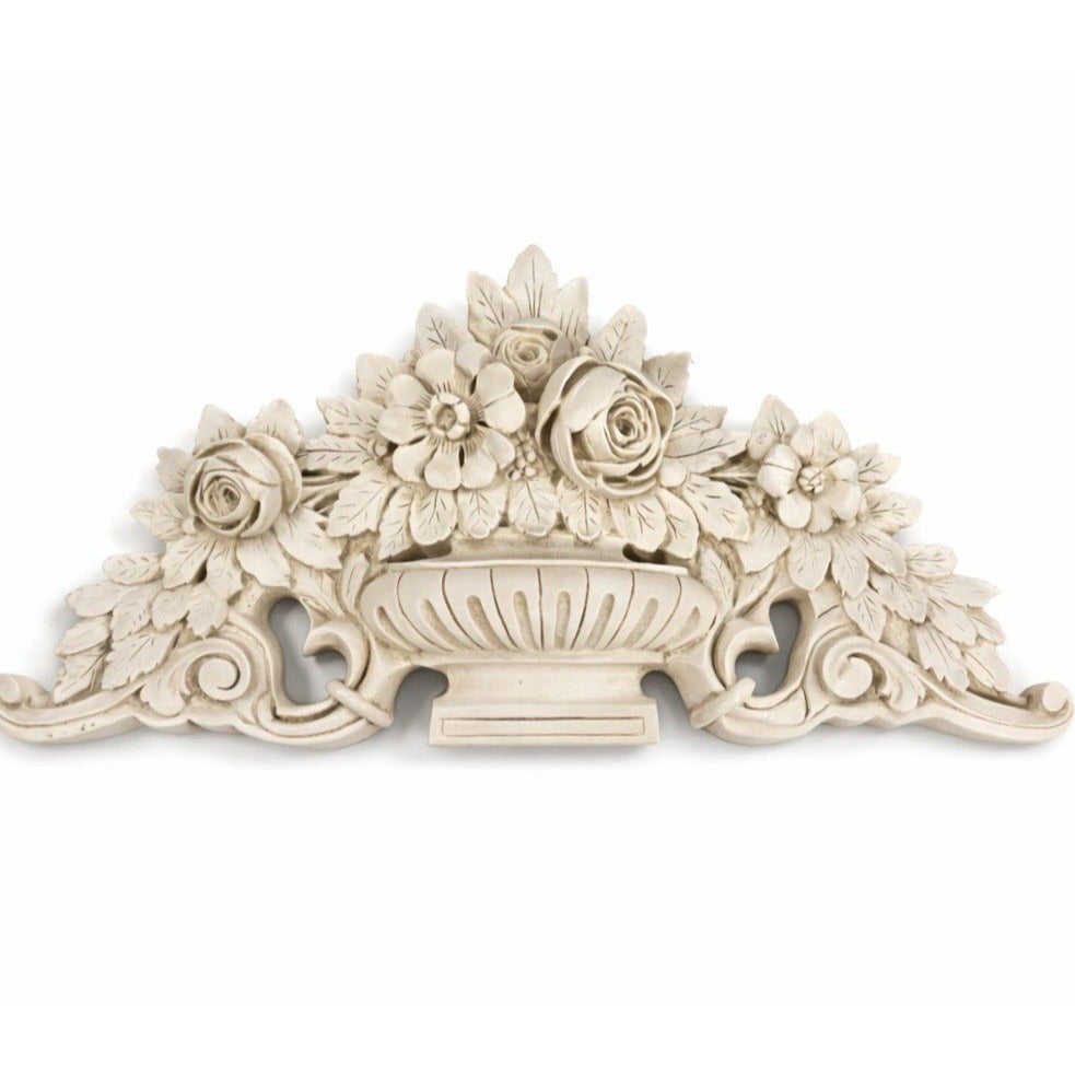 French Wood Fret Work Floral Pediment Embellishment | Ornate Rococo Flowers tyle Ornament | Wall Decor Above Door Appliqué