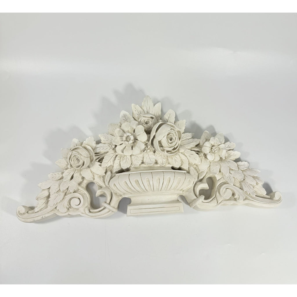 French Wood Fret Work Floral Pediment Embellishment | Ornate Rococo Flowers tyle Ornament | Wall Decor Above Door Appliqué